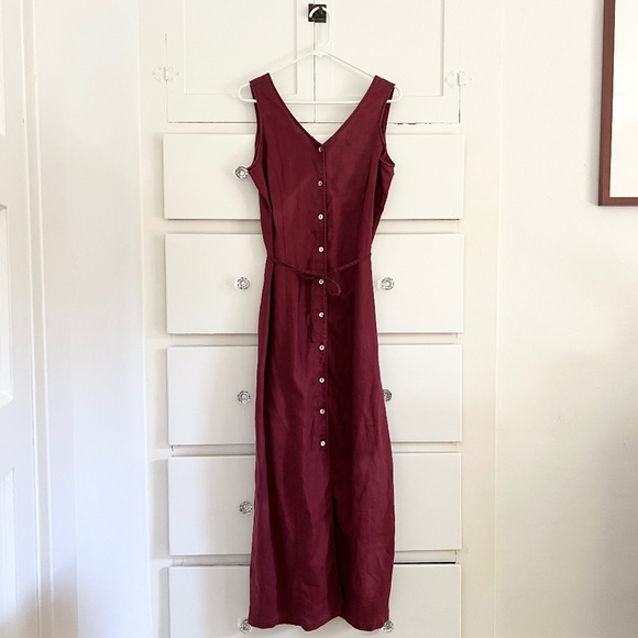 Karen Kane Dresses & Skirts - Karen Kane 100% Linen Button Front Maxi Tank Dress in Burgundy Size 8